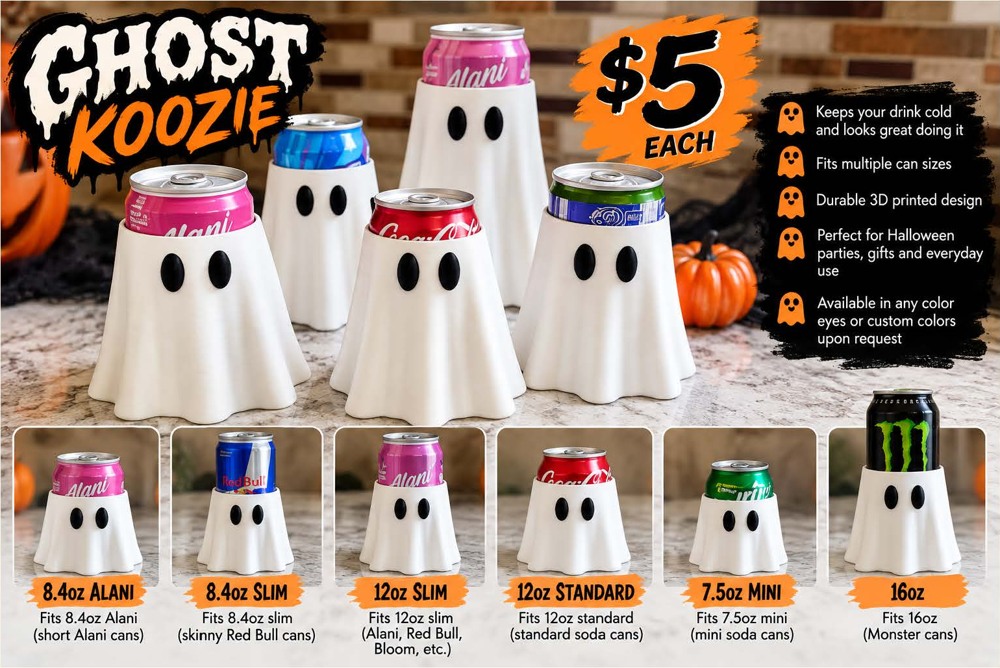Ghost Koozie — 3D printed fall and Halloween decor