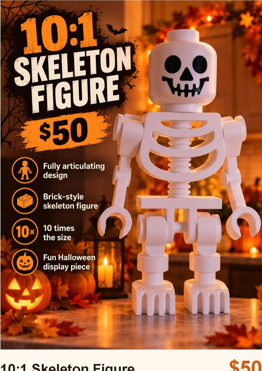 10:1 Skeleton Figure — 3D printed fall and Halloween decor