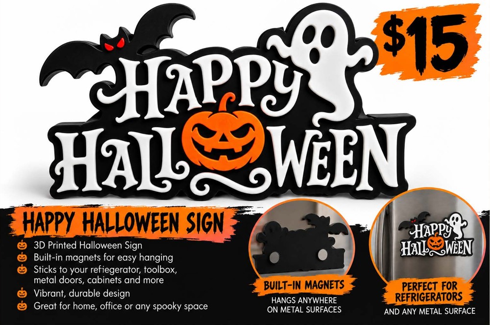 Happy Halloween Sign — 3D printed fall and Halloween decor