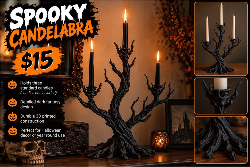 Spooky Candelabra — 3D printed fall and Halloween decor