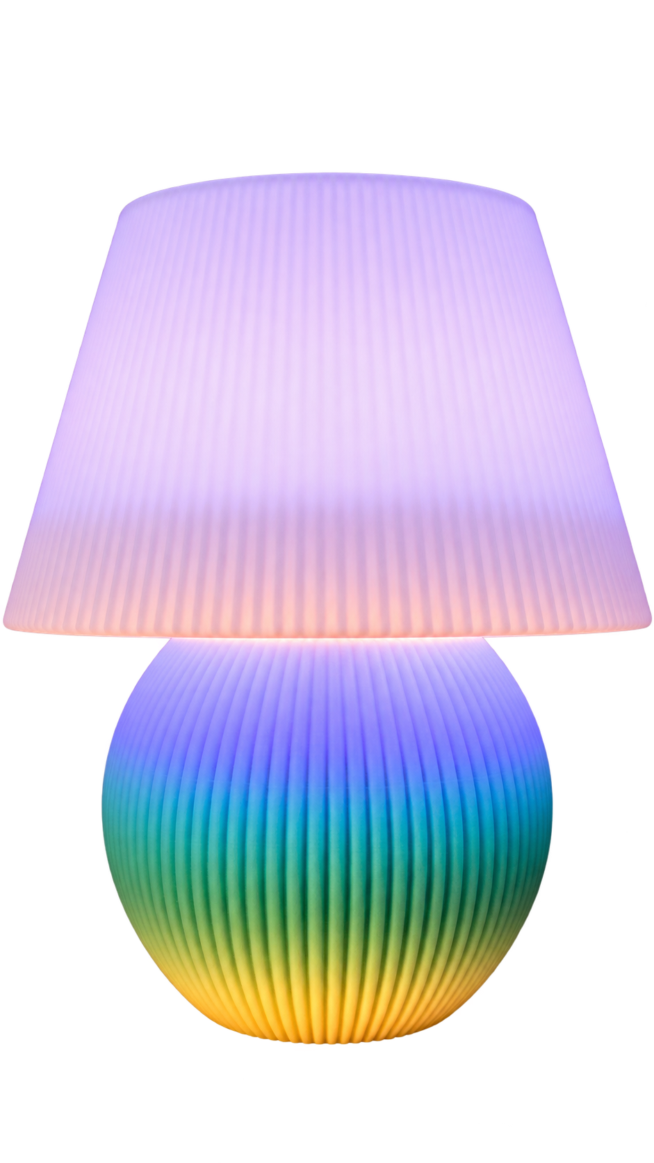 Rainbow base lamp with a light-colored shade