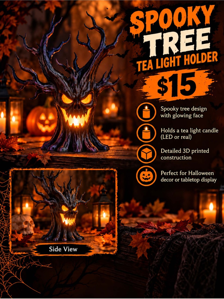 Spooky Tree Tea Light Holder — 3D printed fall and Halloween decor