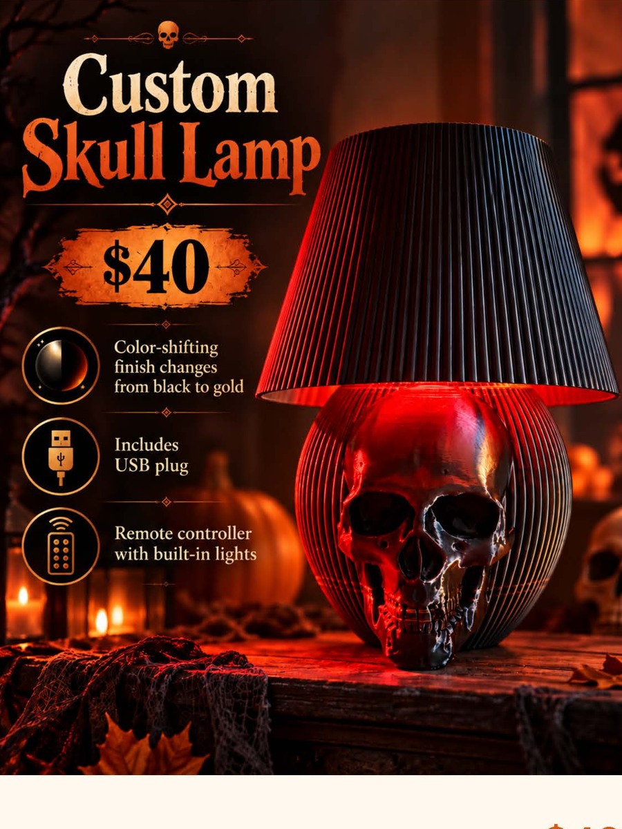 Custom Skull Lamp — 3D printed fall and Halloween decor