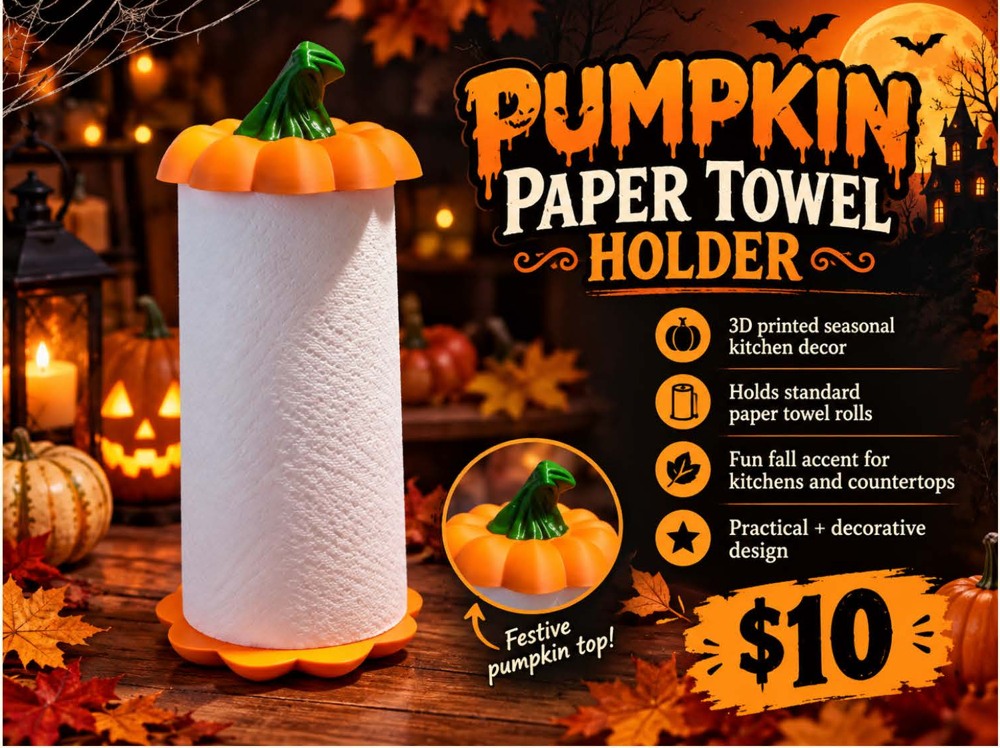 Pumpkin Paper Towel Holder — 3D printed fall and Halloween decor